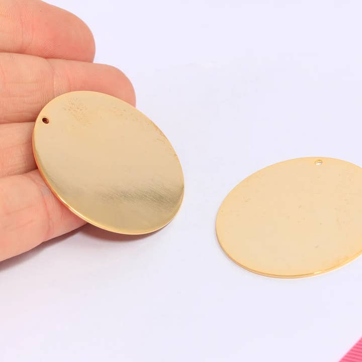 QueenJewelryM - Wholesale Craft Supplies - 40mm 24k Shiny Gold Round Stamping Blank Disc, BRT4960