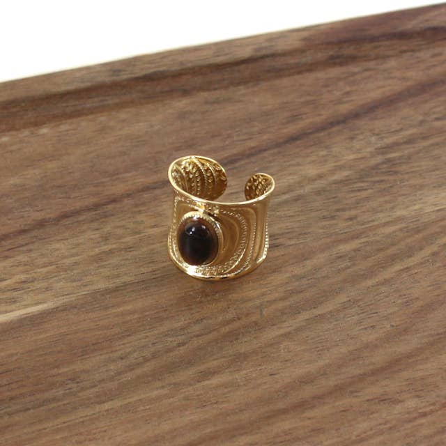 R25057 Oval Stone Wide Band Open Ring for wholesale by Pretty Persuasions