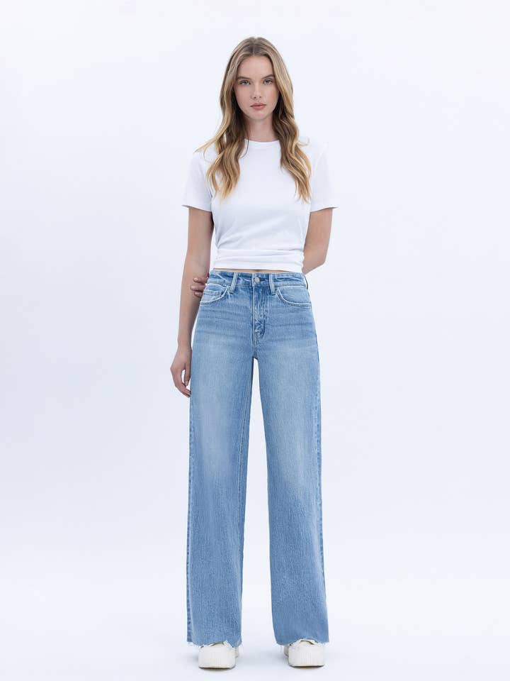 HOGE TAILLE SCHOON GESNEDEN RUWE ZOOM WIJDE JEANS T6900 voor wholesale door VERVET by FLYING MONKEY