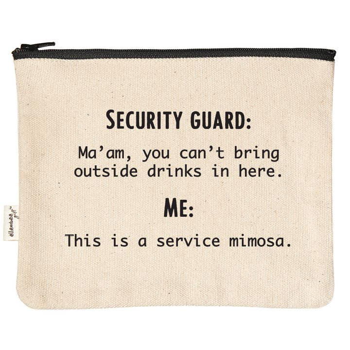 Service Mimosa comical printed zipper pouches with words for wholesale by ellembee gift
