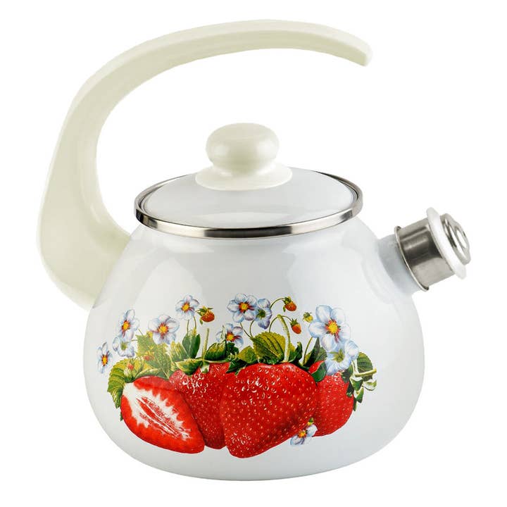 STP - Wholesale Tea Pot - Enamel Kettle with Whistle Strawberry 2.7-qt
