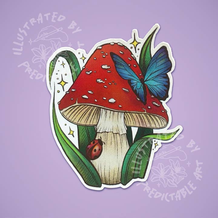 Autocolante Vinil Mate Mágico de Cogumelo | Ilustração de Arte Original por atacado de Predictable Art