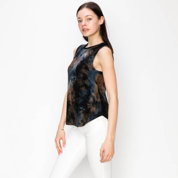Coin 1804 - Wholesale Tank Top - Women's - TIE DYE COZY CURVED HEM TANK TOP