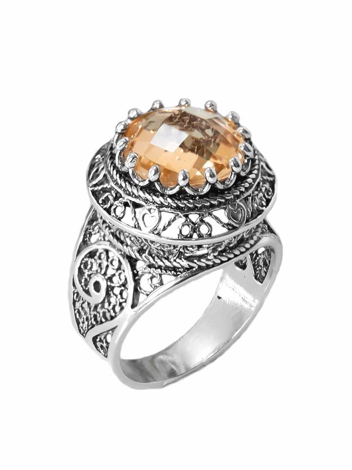 Kunst Citrin Edelstein Damen Silberring für den Großhandel von Filigranist Jewelry