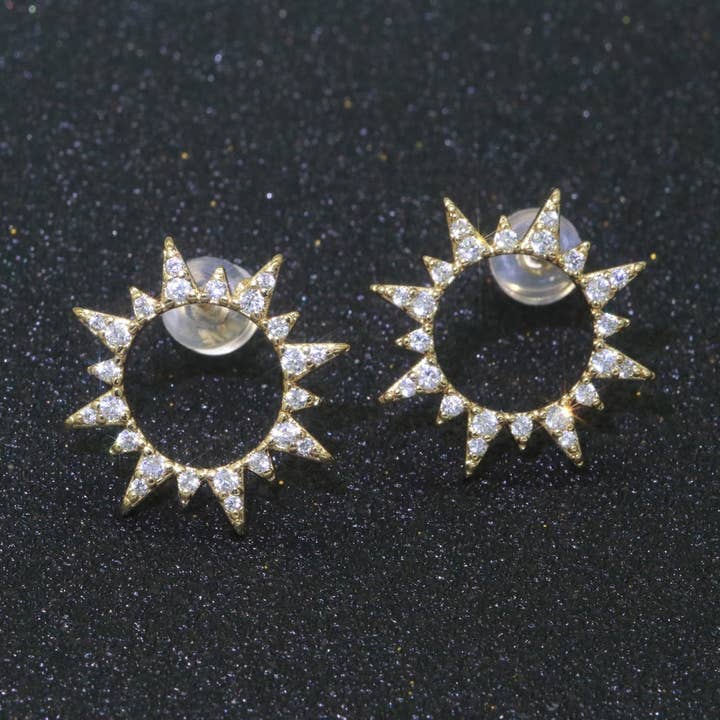 Dainty Sun Burst CZ Stud Earring t-048 for wholesale by Aim Eternal