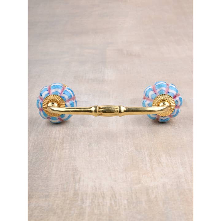 KNOBCO – Engroshandel Knap/træk – Turkis og hvidt design Melonform Unik keramisk skabshåndtag3