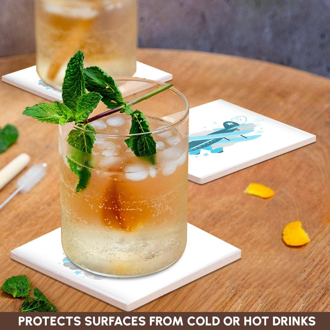 3dRose – Großhandel Untersetzer – 3dRose, Blauer Doppeldecker in den Wolken - Flugzeug, Untersetzer2