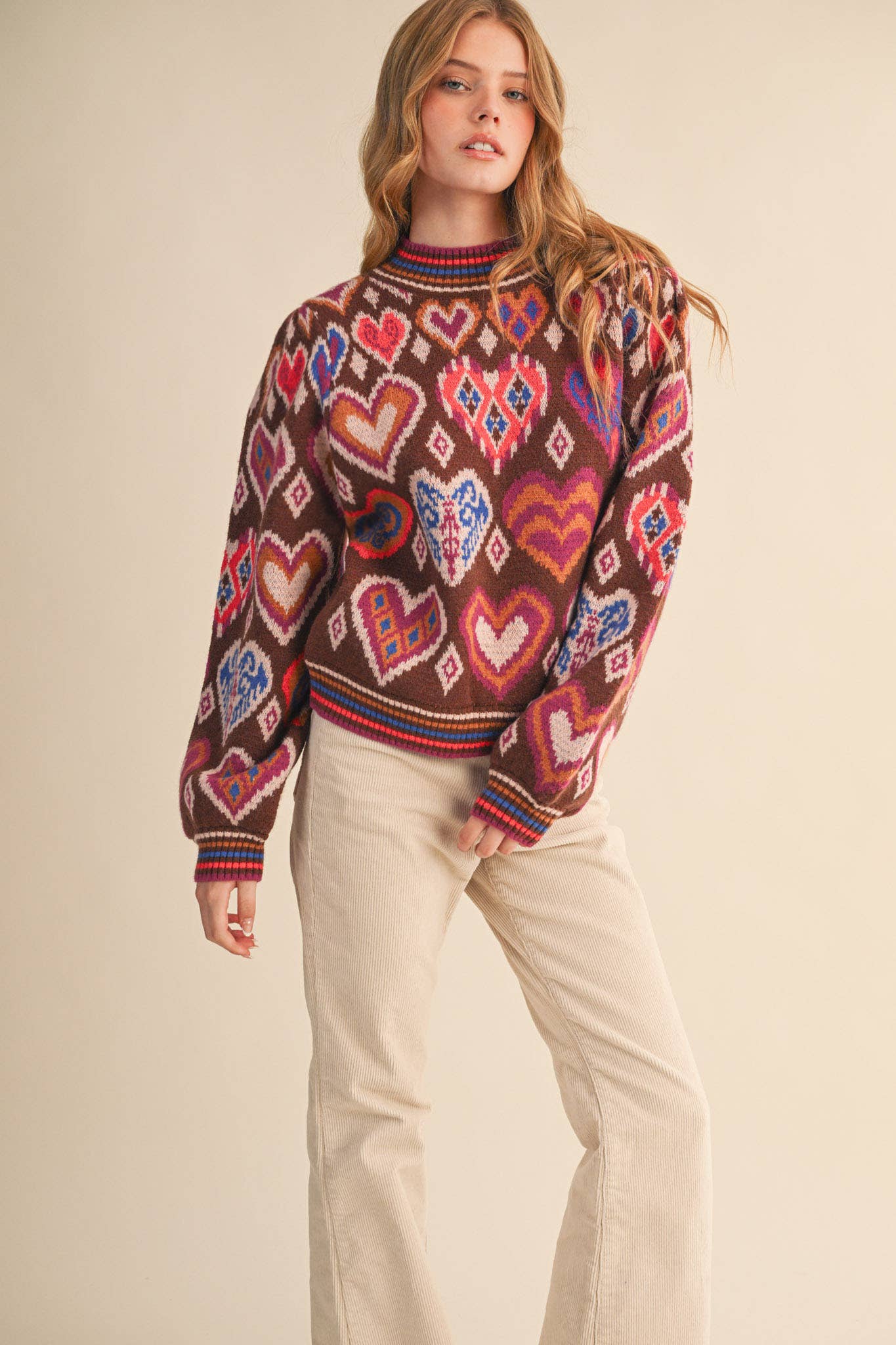 &MERCI - Wholesale Knit Sweater - Women's - HEART PATTERN PULLOVER SWEATER MSW1091354