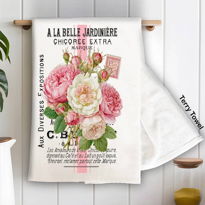 Vintage Shabby Chic French Roses Kitchen Terry Towel for wholesale by Avery Lane Gifts