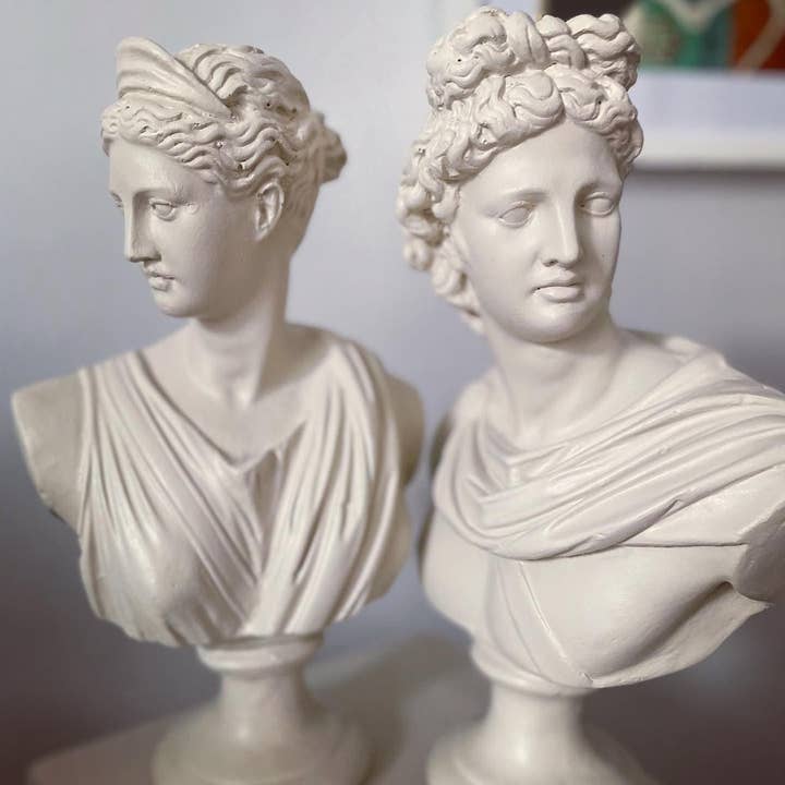 RomaArtSculptures – Großhandel Skulptur – Große Artemis- und Apollostatuen – Zwillingsbüsten aus Marmorstäuben2