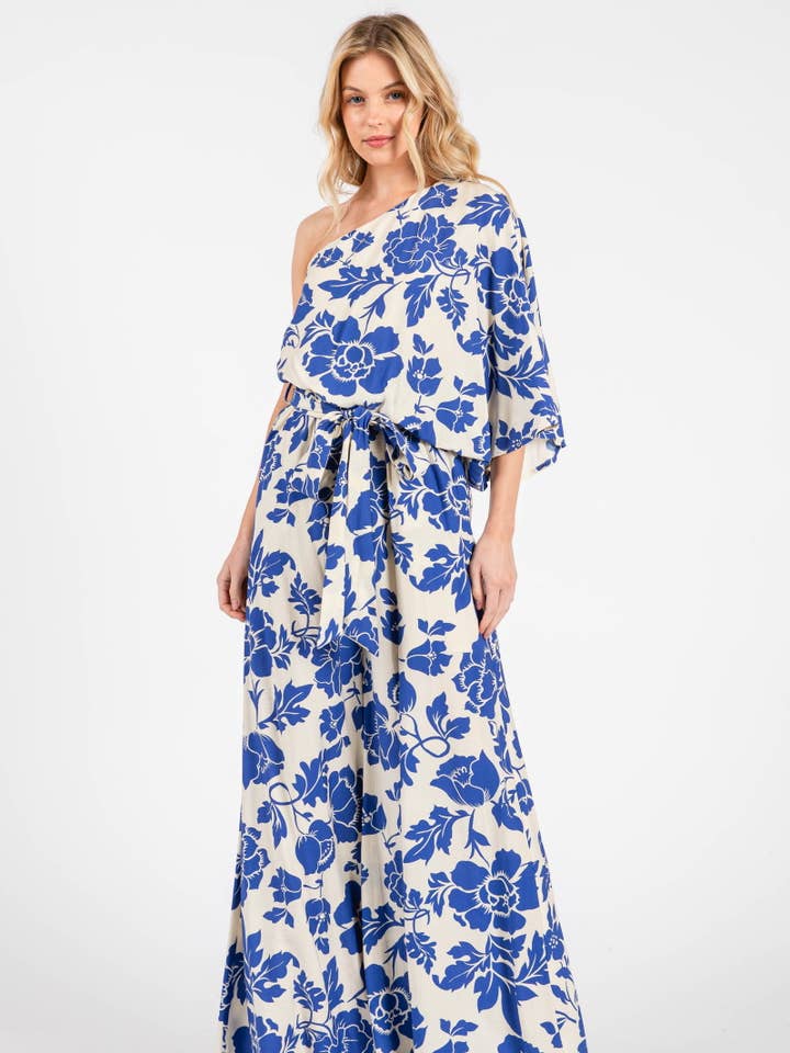 Floral One-Shoulder Jump-Suit HR3146-BLUE for wholesale by B I G H I T Fashion