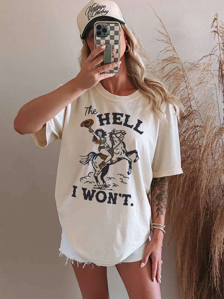 Alley & Rae - Wholesale T-Shirt (Graphic) - Women's - The Hell I Won't Heavyweight Western Cowgirl Tee3