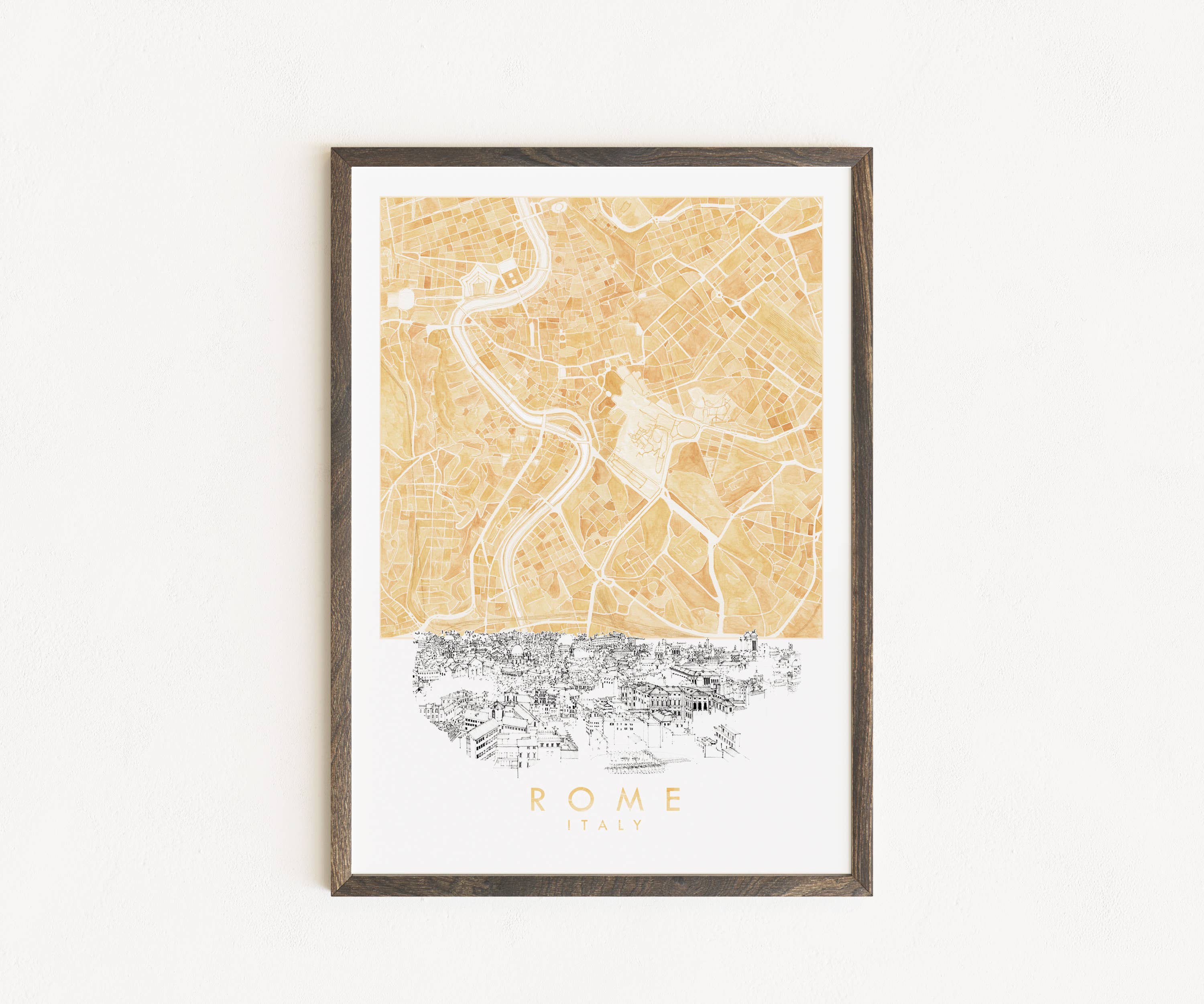 Turn-of-the-Centuries - Wholesale Art Print - Rome Watercolor Map + Sketch - A2 ART PRINT0