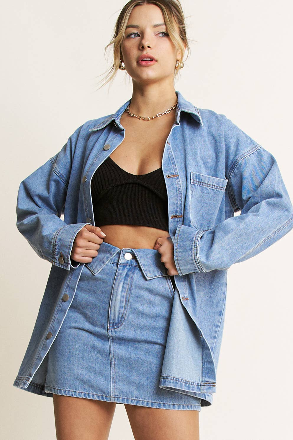 DENIM COOPER JACKET AND SKIRT SET - HQSET0087 for wholesale on Faire17