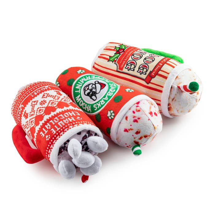 Haute Diggity Dog - Wholesale Pet Plush Toy - Dog - Holiday Drink Trio Stocking Stuffers Christmas Dog Toys