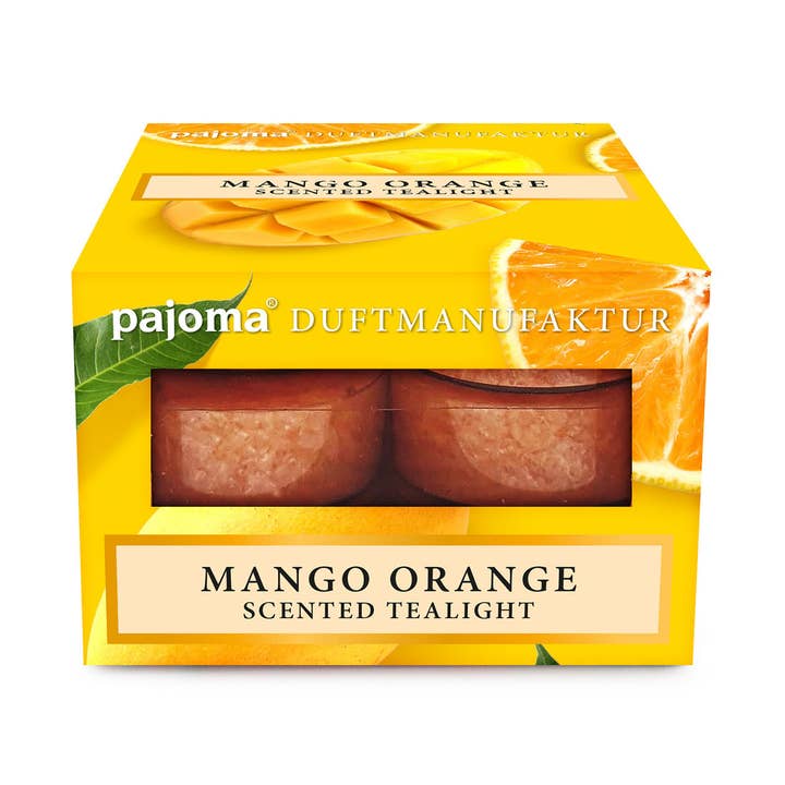 Set di 12 candeline da tè in plastica arancione mango per la vendita all'ingrosso da parte di Pajoma
