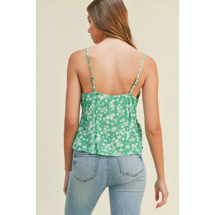 UP CLOTHING - Wholesale Tank Top - Women's - FLORAL PRINT DEEP V NECK CAMI TOP WITH CROCHET EDGE LACE