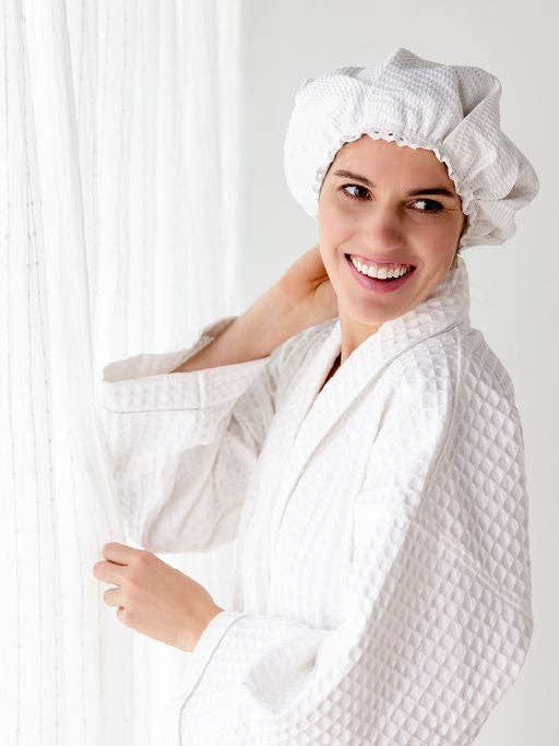 Jacaranda Living - Venta al por mayor Bata - Mujer - Albornoz - Algodón Blanco, Tejido de Panal de Lujo5