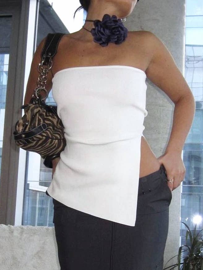 Off-The-Shoulder Side Slit Bandeau Top for wholesale by Rosa Clothing