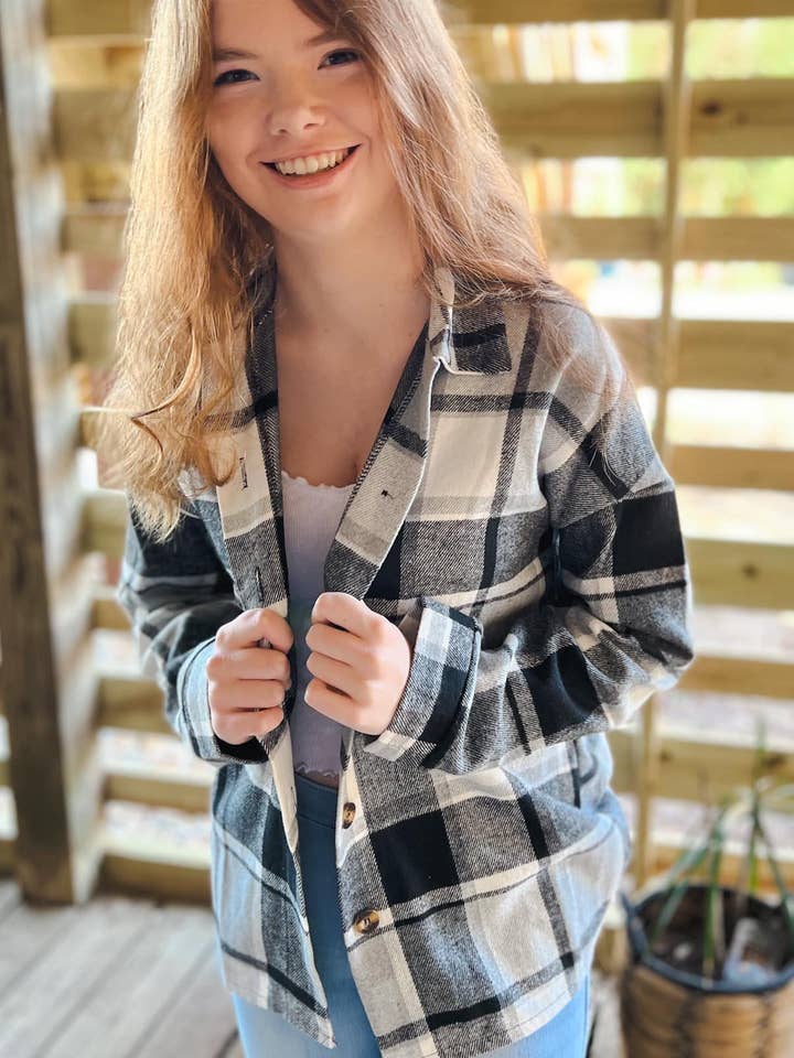 OBX Prep - Vente Veste-chemise – femme - Veste en flanelle à carreaux de marque OBX en noir et rose