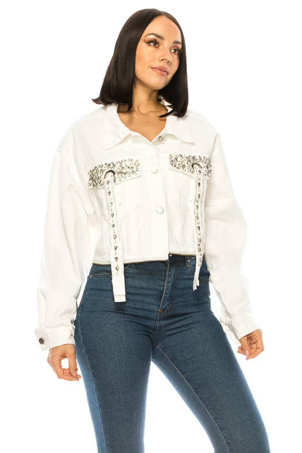SALT - Wholesale Denim Jacket - Women's - (NJ7193) Jeweled Pocket Denim Jacket 1
