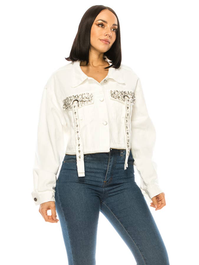 SALT - Wholesale Denim Jacket - Women's - (NJ7193) Jeweled Pocket Denim Jacket 1