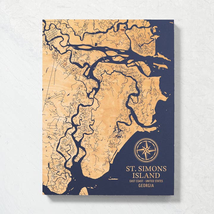 Mappa costiera degli Stati Uniti di St. Simons, Georgia per la vendita all'ingrosso da parte di Benoit's Design Co.