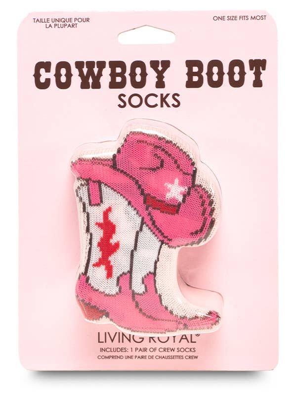 3D Packaged Crew Socks - Western Cowgirl - Pink for wholesale by Living Royal
