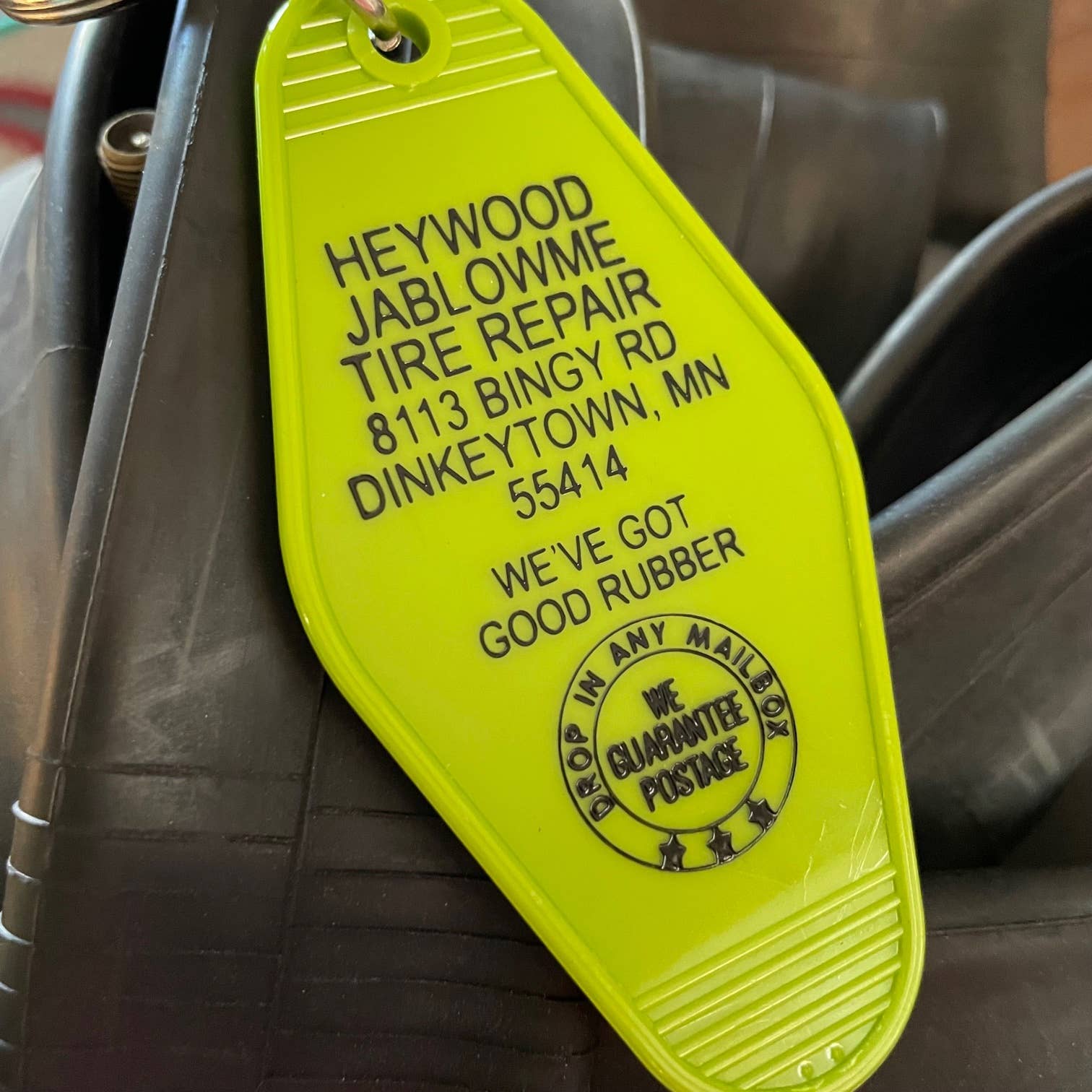 The 3 Sisters Design Co. - Wholesale Keychain - Unisex - Motel Key Fob - Heywood Jablowme Tire Repair0