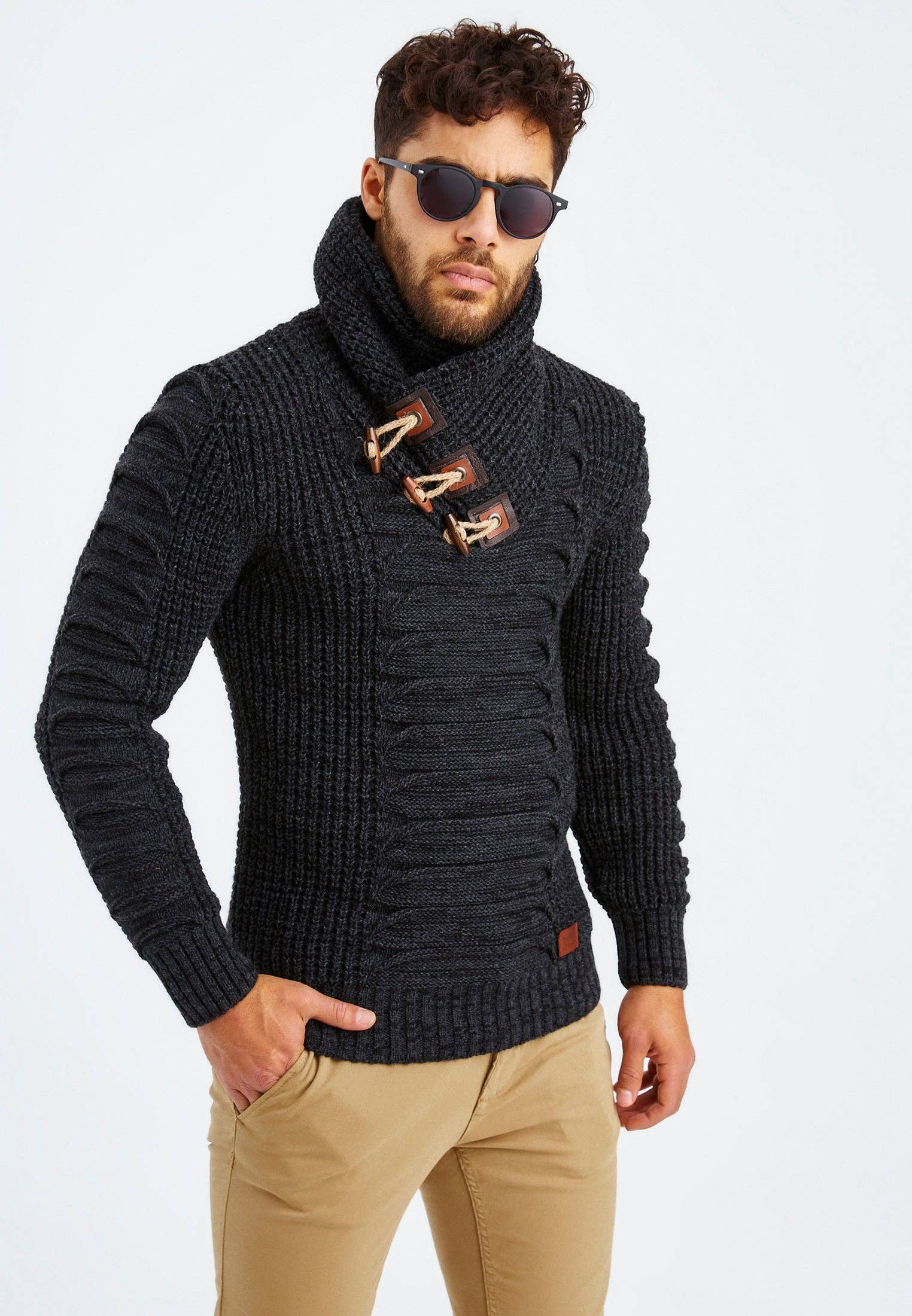 Leif Nelson GmbH - Wholesale Knit Sweater - Men's - Men's Knit Sweater Chunky Knit Shawl Collar LN-55750
