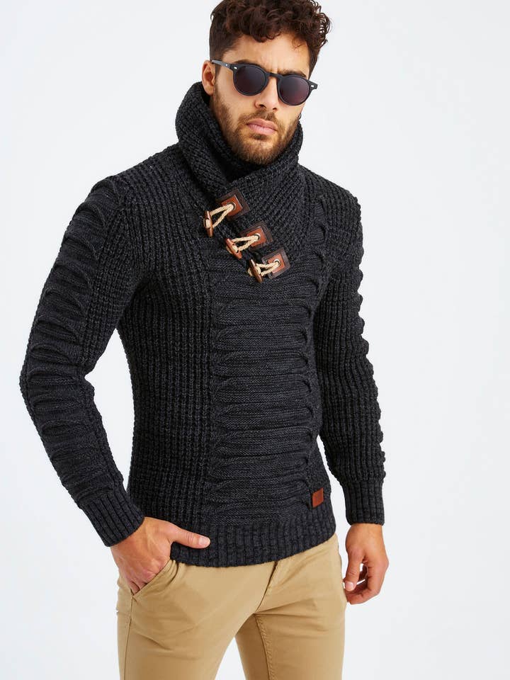 Leif Nelson GmbH - Wholesale Knit Sweater - Men's - Men's Knit Sweater Chunky Knit Shawl Collar LN-5575