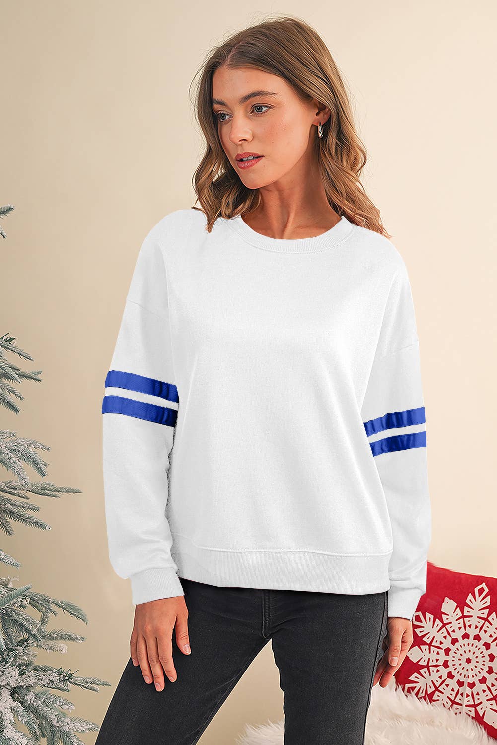 Aapparella - Wholesale Shirt - Women's - Striped Detail Drop Shoulder Oversized Sweatshirt | S-XL23