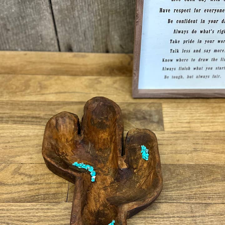 Southern Rust - Wholesale Decorative Plate/Dish/Bowl - Wooden Turquoise Cactus Bowl5