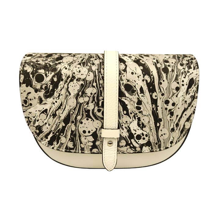 Marbled Italian Leather Crossbody Bag - White for wholesale by Elegant Italian
