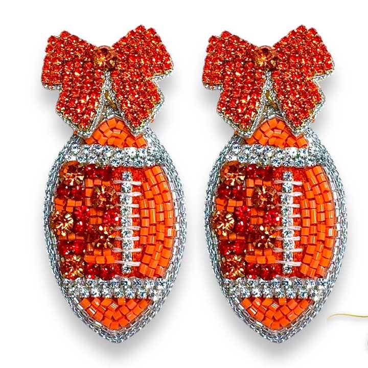 Jogo Day Brincos de Futebol Laranja Coquette Laço com Rhinestone por atacado de Jenny Patrick Designs ™