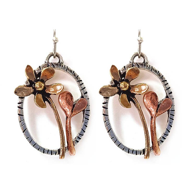 Flores em Brincos Oval - Multicolor por atacado de Peaceful Village Inc.