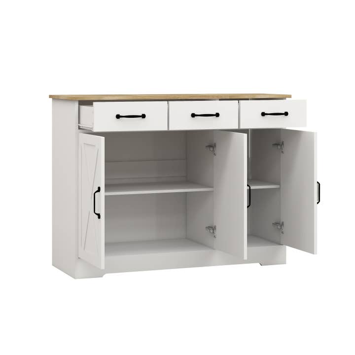 39F Inc. - Wholesale Cabinet - Farmhouse Buffet Cabinet with 3 Drawers & 3 Doors – White13