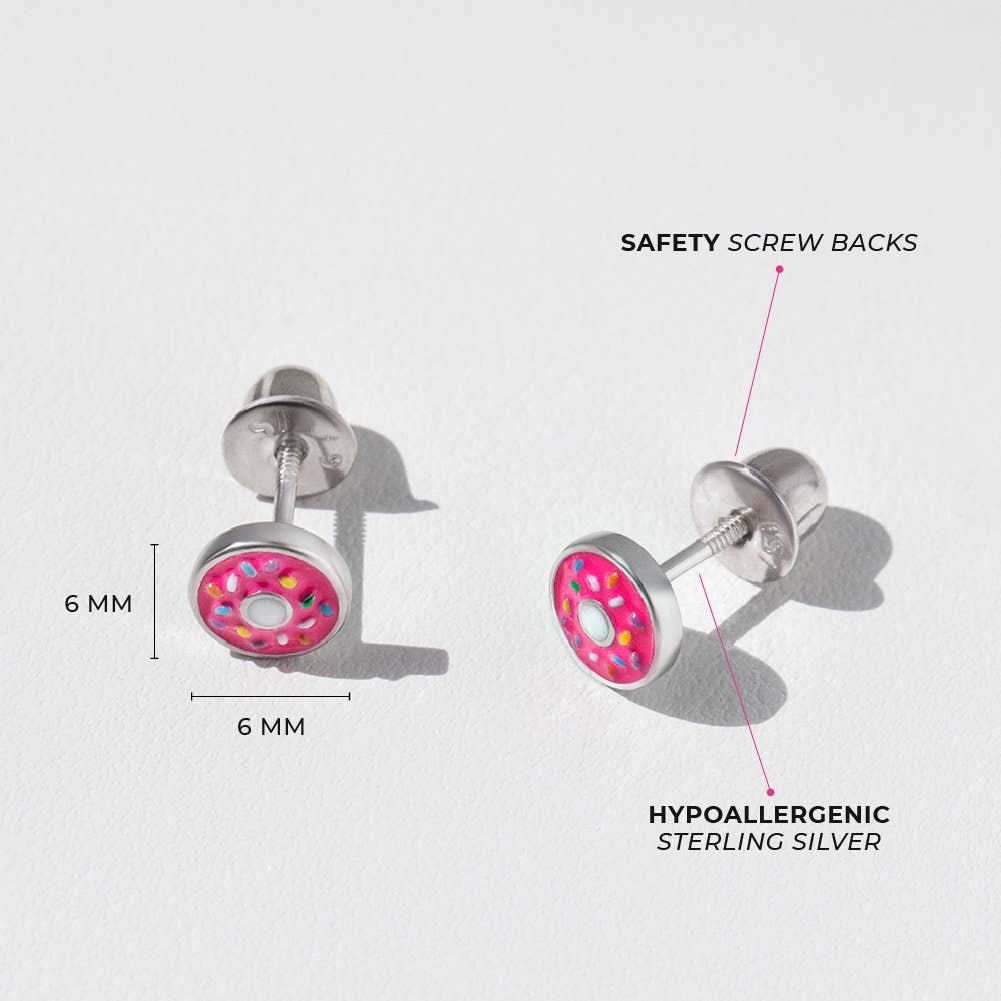 In Season Jewelry - Wholesale Earrings - Kids - Sprinkles Donut Girls Earrings Screw Back - Sterling Silver2