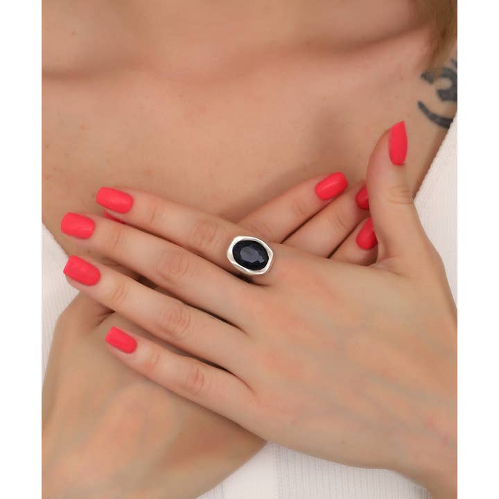 AVENS - Wholesale Cocktail/Statement Ring - Antique Silver Plated Crystal Stone Adjustable Ring