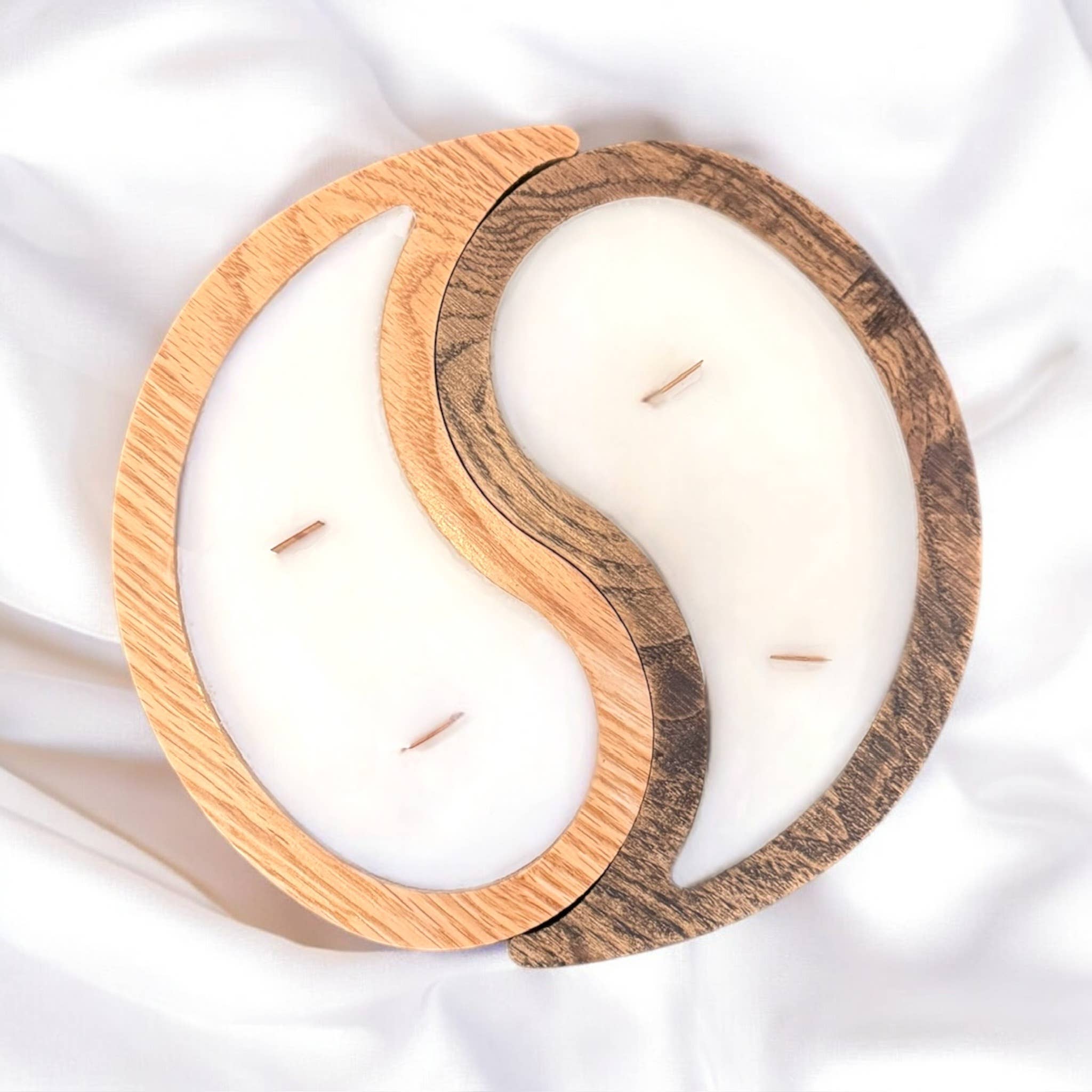 Third Eye Creation Company - Venta al por mayor Candelabros - Juego de porta velas Yin Yang listo para vela, cuenco de madera para vela1
