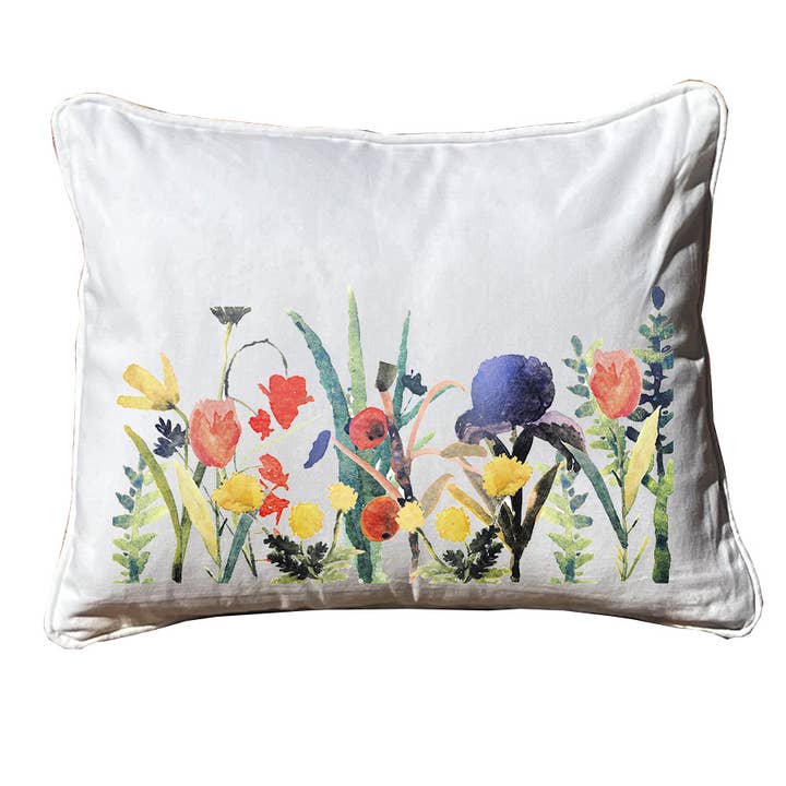 Ralph Mobery Bloemig wit rechthoekig kussen met biezen voor wholesale door Knollwood Lane