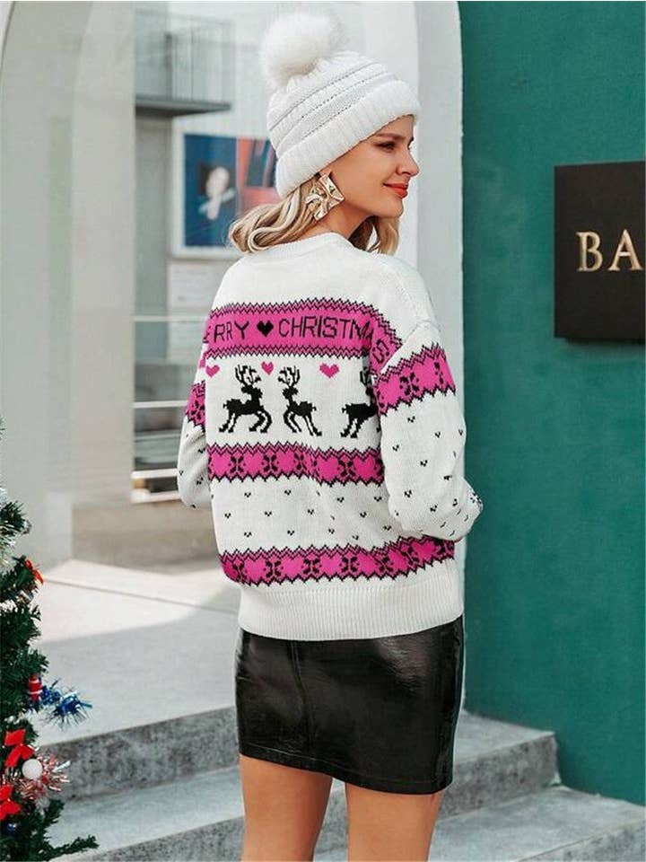 madeinclothinginc - Wholesale Knit Sweater - Women's - Wholesale Autumn Winter Women Loose Crewneck Christmas Fawn Knit Pullover Sweater