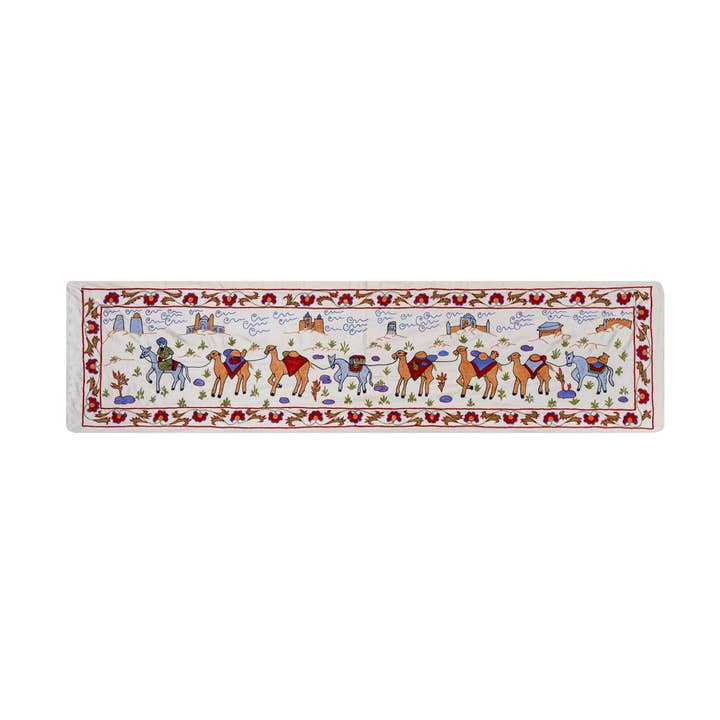 Tovaglia con animali Suzani uzbeka, decorazione da parete di Bukhara per la vendita all'ingrosso da parte di Vintage Pillows Store