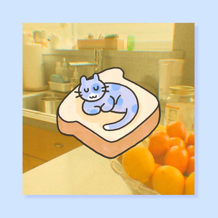Cat Bread Mini Square Art Print for wholesale by Makenna Kwik
