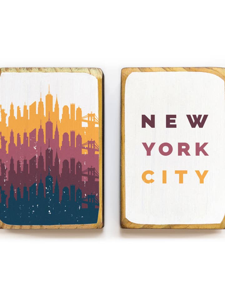 New York City, New York, Retro Skyline - Bookends for engroshandel hos ARCHd