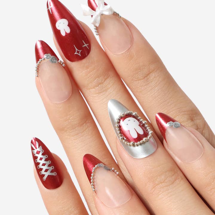 Never Have I Ever - Wholesale Press-On/Fake Nails - BURGUNDY MIFFY - ALMOND PRESS-ON NAILS3