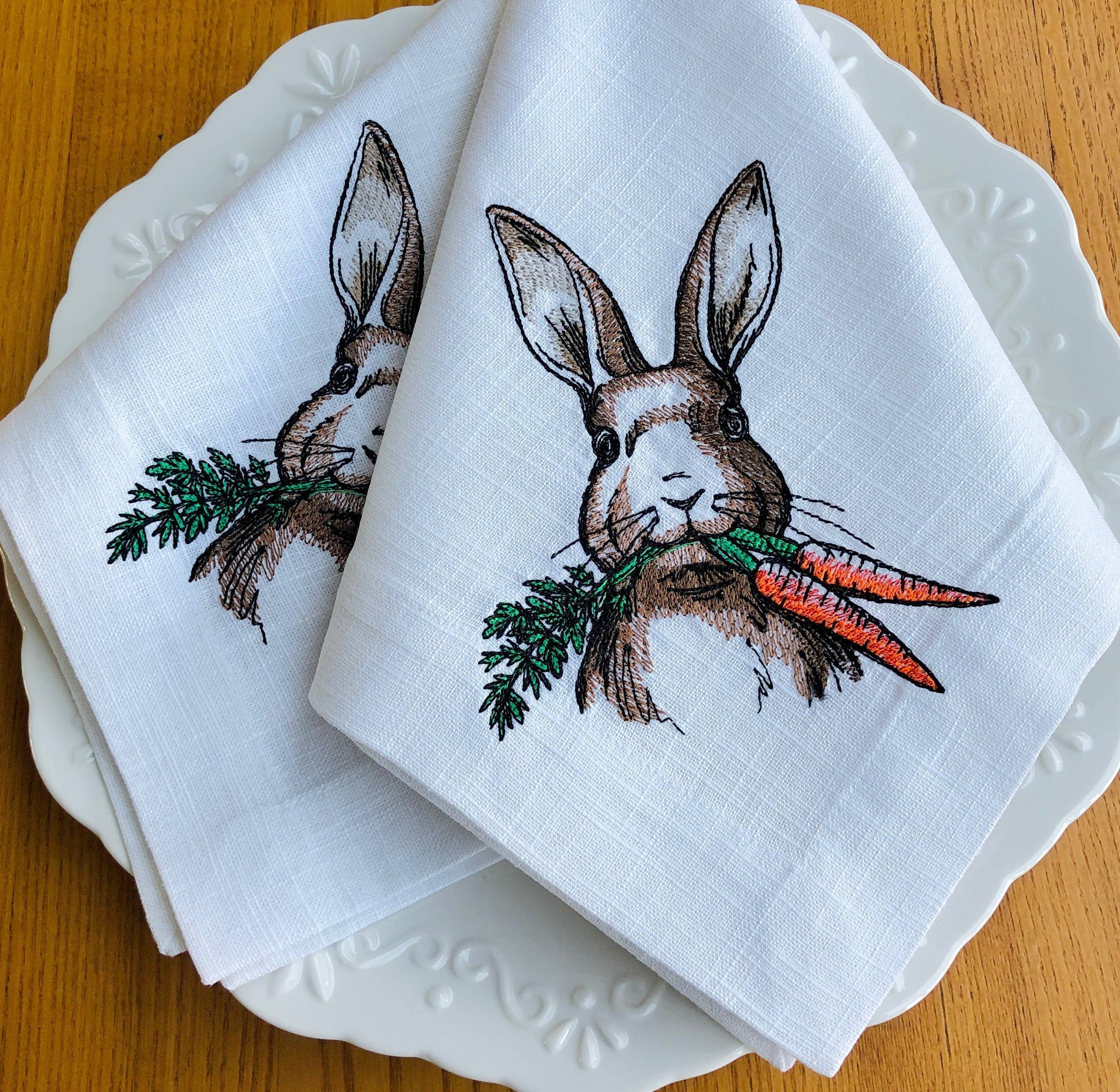 Belle Linen - Wholesale Dinner & Cloth Napkin - Embroidered Easter Bunny Linen Dinner Napkin1