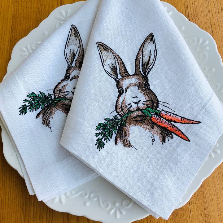 Belle Linen - Wholesale Dinner & Cloth Napkin - Embroidered Easter Bunny Linen Dinner Napkin1