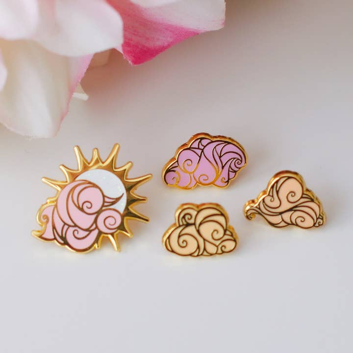 Gold Ocean of Sky Sun Hard Enamel Mini Pin Set for wholesale by Keely Studios