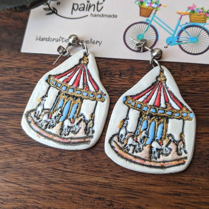 Merry-go-round carousel air dry clay earrings for wholesale by With Clay & Paint